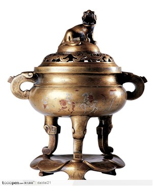 中华传统工艺品-鎏金的青铜香炉