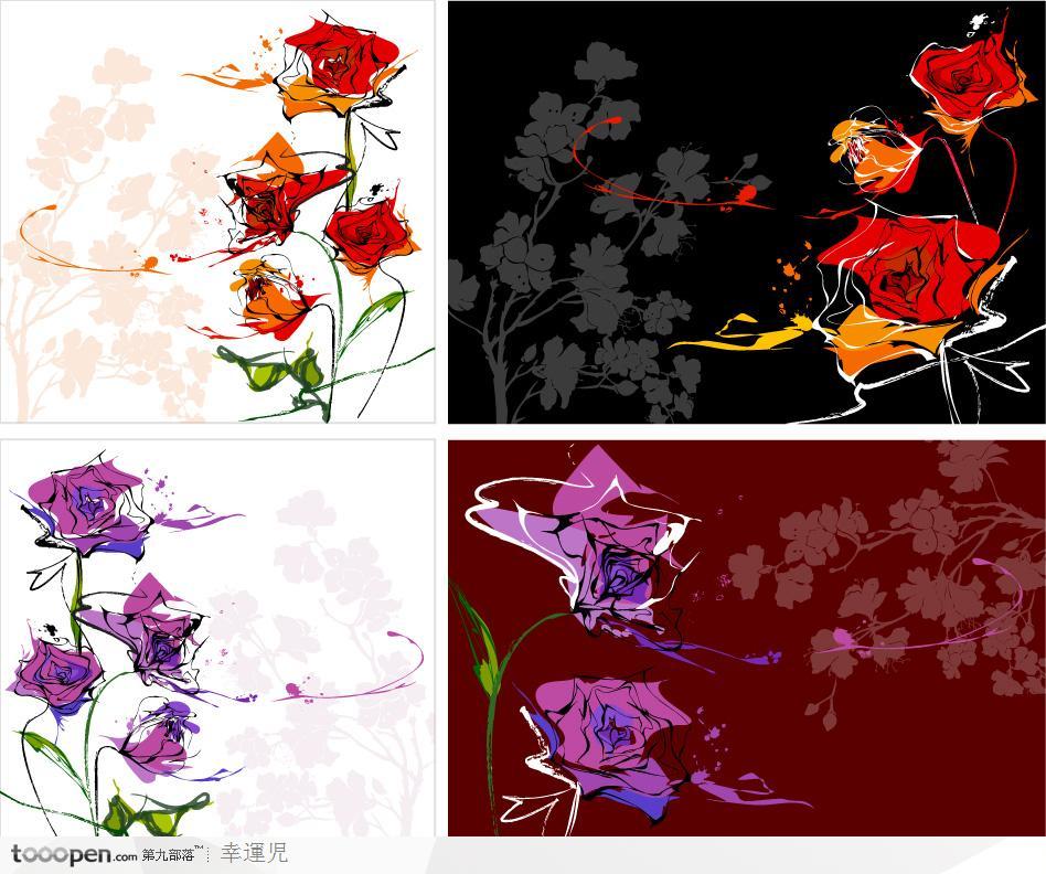 線描花卉矢量素材