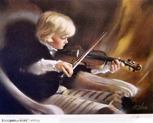正在拉小提琴的男孩