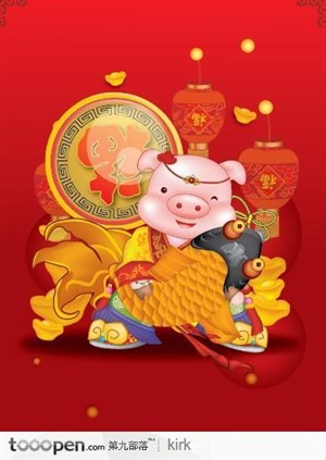 精美的红色猪年节庆矢量素材