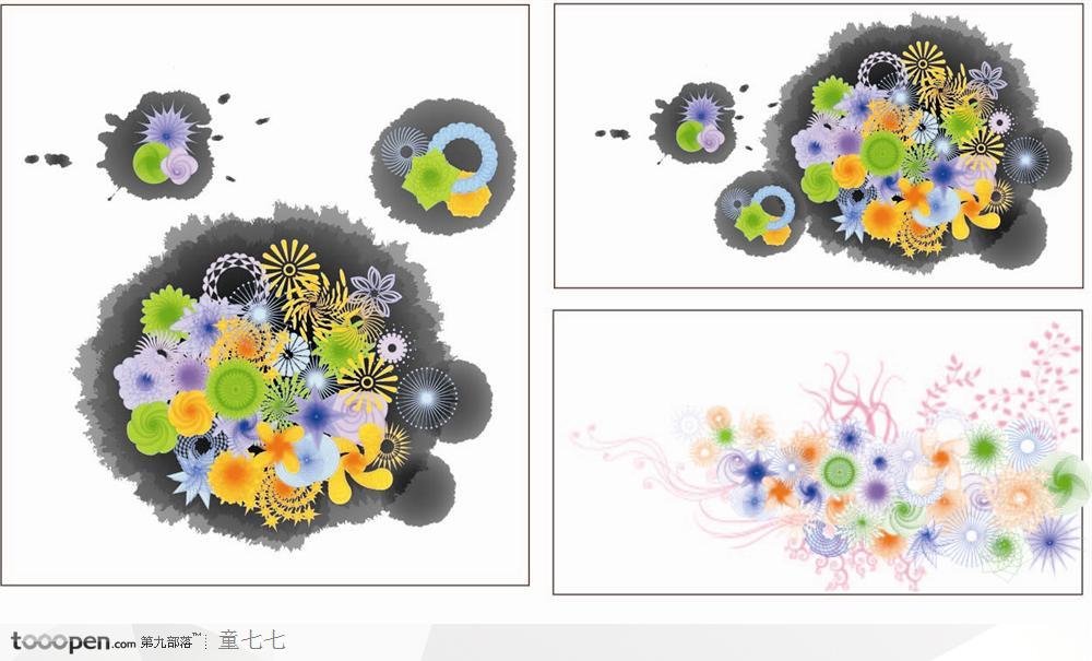 水墨与现代花卉