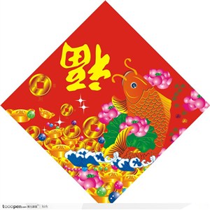 中国春节传统福字贴纸矢量图