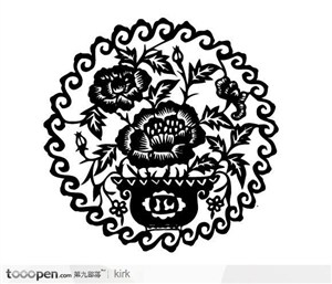 服饰花纹系列传统民间圆形花朵花纹矢量图