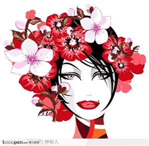 漂亮女性头部装饰花卉矢量素材