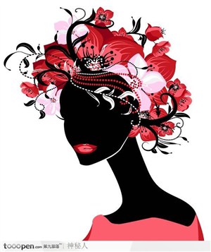 时尚女性头部花卉装饰矢量素材