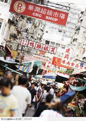 香港人文景色-拥挤的街道