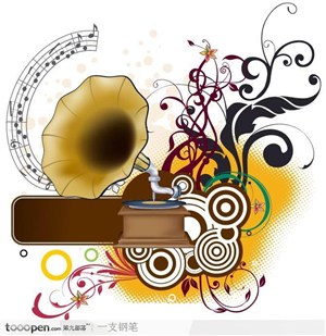 古典音乐留声机矢量花纹装饰图案