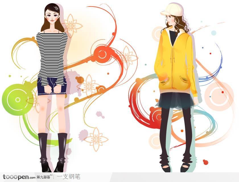 韩国时尚可爱女性矢量花纹图案系列1