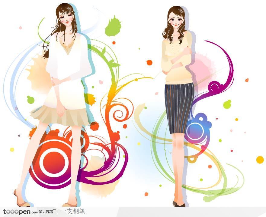 韩国时尚可爱女性矢量花纹图案系列9