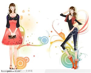 韩国时尚女性人物矢量装饰图案