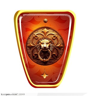 盾牌古典波纹背景 铜狮头门扣标志