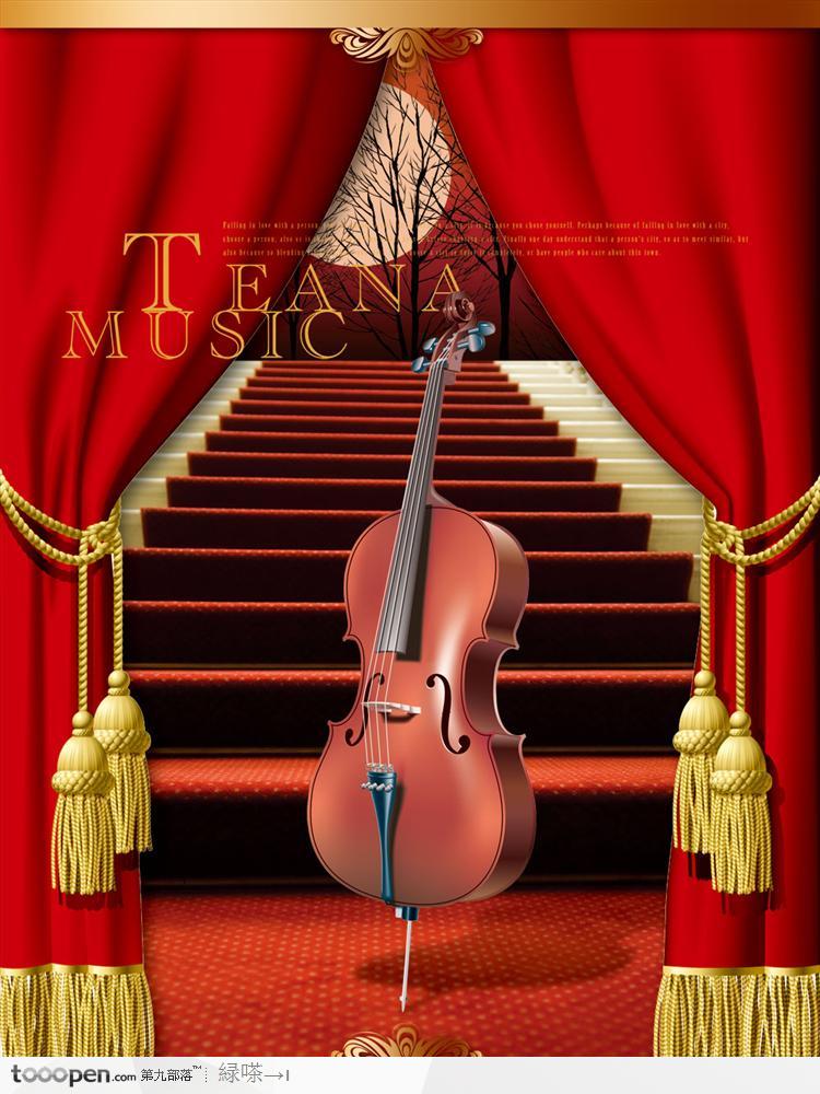 音乐会主题招贴舞台上的小提琴