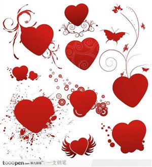 多款浪漫红色情人节心形蝴蝶装饰图案
