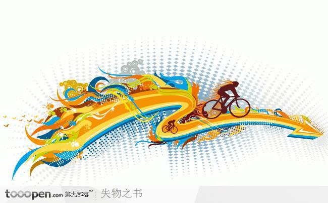 绚丽花纹自行车运动矢量素材
