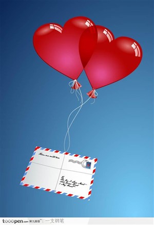 情人节心形气球邮件矢量素材