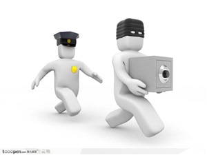 3D创意概念小人-警察追小偷