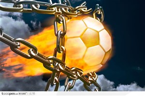 火焰特效创意图片-足球与铁链