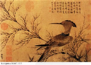 花鸟篇-竹枝上的长嘴鸟