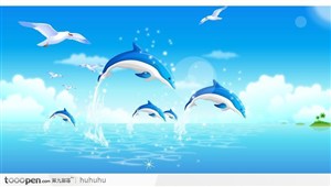 海里跃起的海豚