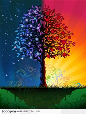 色彩缤纷的大树插图矢量素材