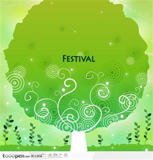 绿色大树花纹背景矢量设计