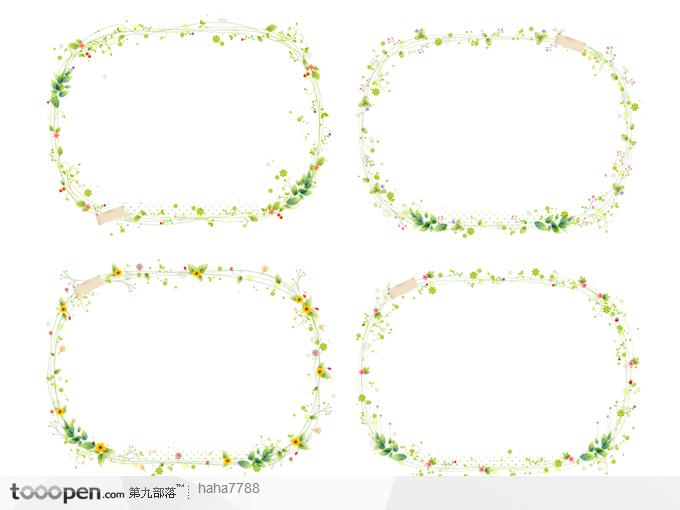 矢量小花小草枝叶蔓藤花环边框