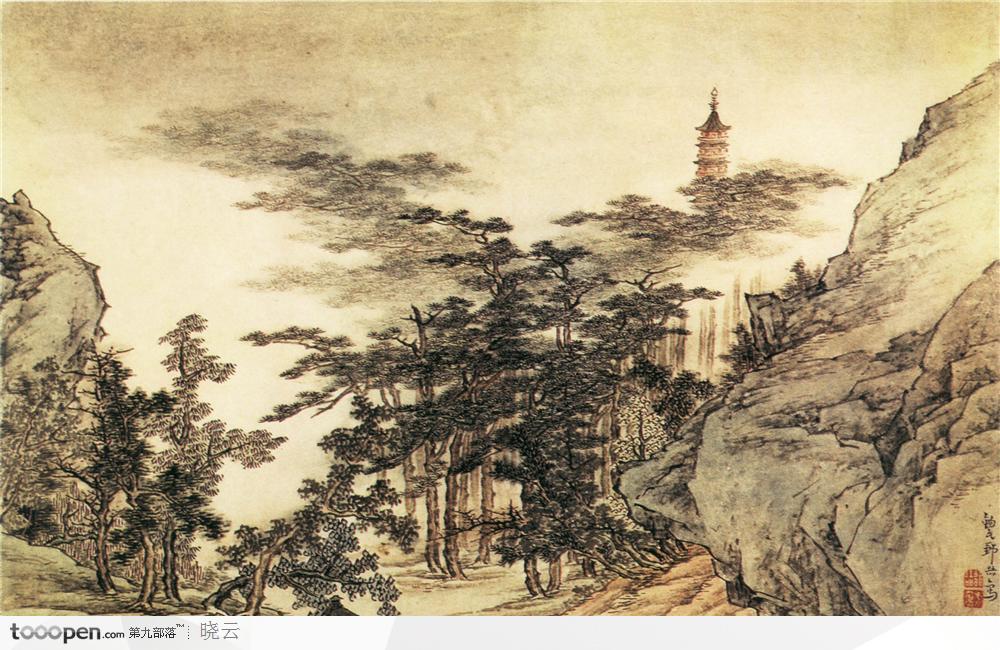 山水篇-松林烟山寺院图