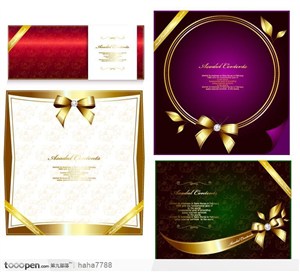 金色蝴蝶结钻石丝带卡片素材
