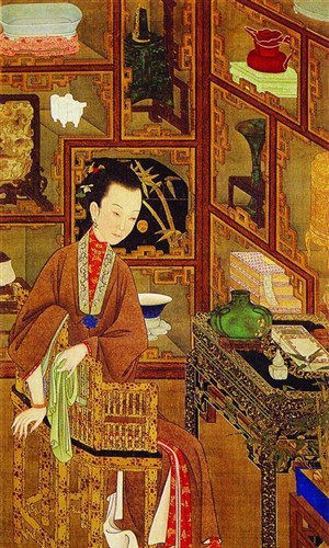 中国古典图画-坐在椅子上阅读的女子