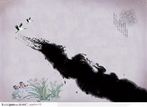 水墨和鹤的梦幻背景模板