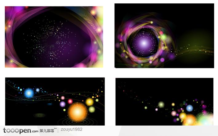 浪漫夢(mèng)幻矢量背景-彩色線條與圓形朦朧光