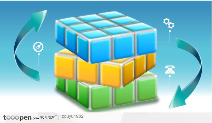 商务与科技矢量-魔方箭头齿轮电话指南针