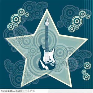潮流星星图案音乐吉他矢量素材