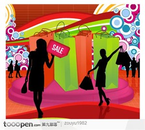 商务与科技矢量-时尚购物女性商场活动