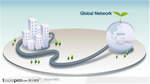 商务与科技矢量-立体房子道路小树互联网