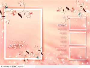粉色系桃花带正方形边框的优美朦胧梦幻背景模板