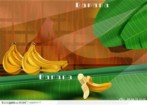 香蕉和芭蕉叶的组合的优美朦胧梦幻背景模板