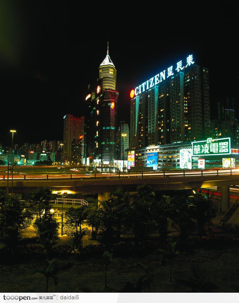 香港夜景-立交桥和大厦夜景