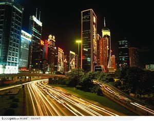 香港夜景-车流和大厦夜景