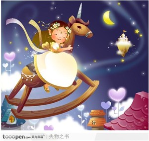 幻想魔法世界-骑着木马睡觉的女孩