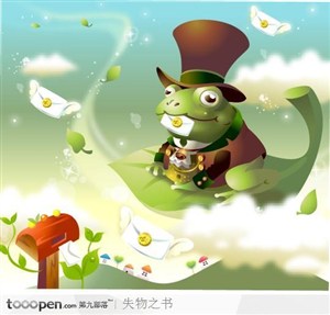 幻想魔法世界树叶上的青蛙邮差