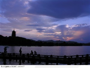 杭州西湖风景-晚霞时的西湖