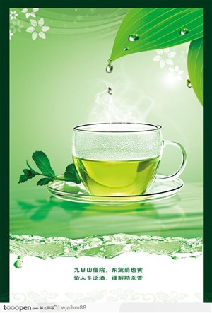 茶杯和树叶绿茶
