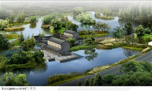 中式古典园林景观设计效果图