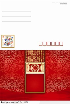 婚庆明信片贺卡设计素材邮票古典花纹