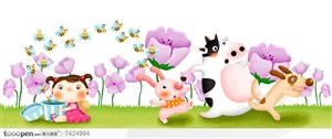 六一儿童节活动宣传海报设计素材卡通小牛小蜜蜂小动物小女孩