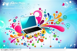 笔记本电脑艺术花纹艺术底纹蝴蝶气泡时尚元素炫彩元素潮流元素时尚素材