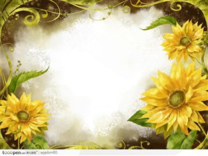 水彩画向日葵花朵花艺术花纹梦幻背景