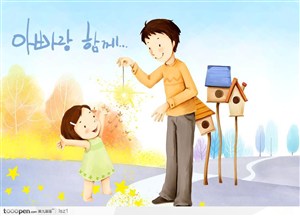 小女孩鸟窝韩国手绘插画
