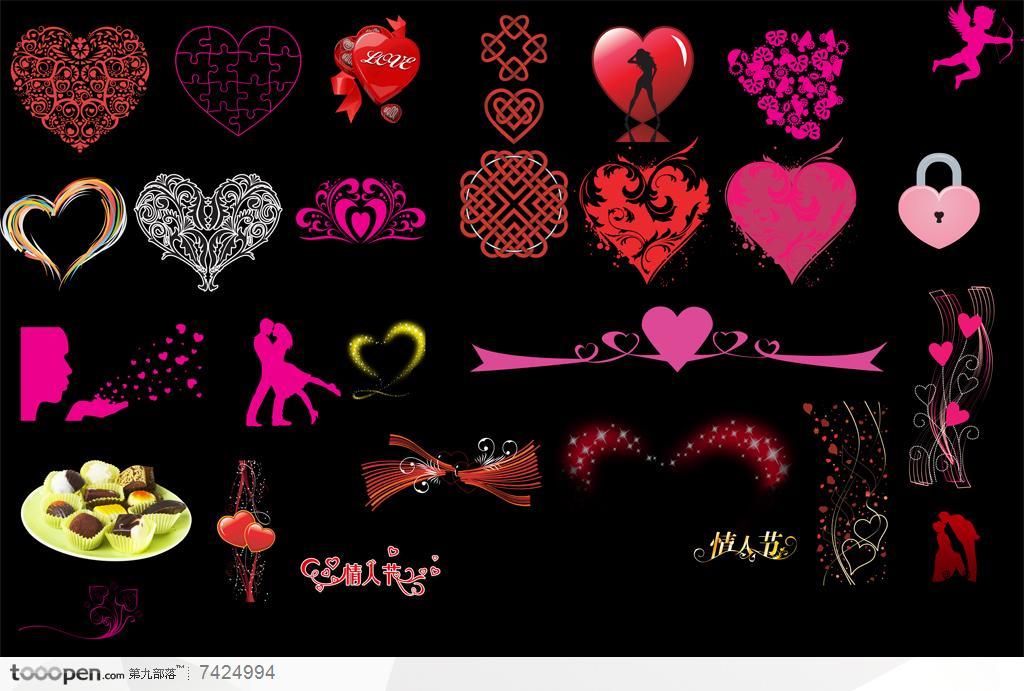 浪漫情人节海报宣传设计素材各式花纹集锦